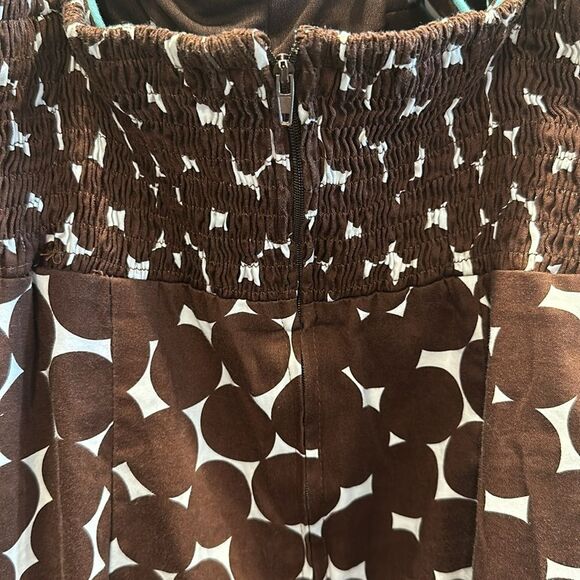 Madison Leigh Sz 10 Brown Polka Dot Teal Blue Accent Retro Midi Dress - Picture 6 of 6